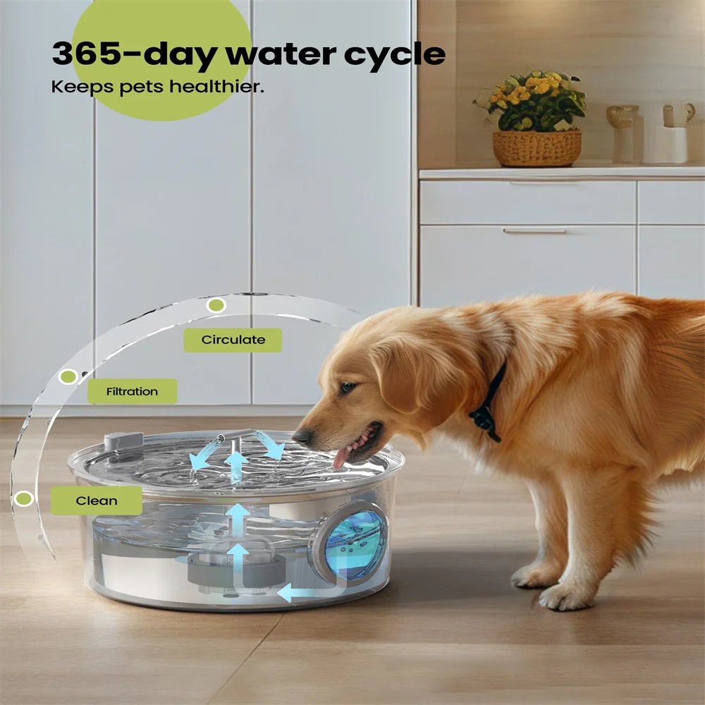 Bebedouro de aço inoxidável de grande capacidade para gatos, cães e animais de estimação, 7L, com janela de nível de água, bomba d'água silenciosa, dispensador com tigela de água USB