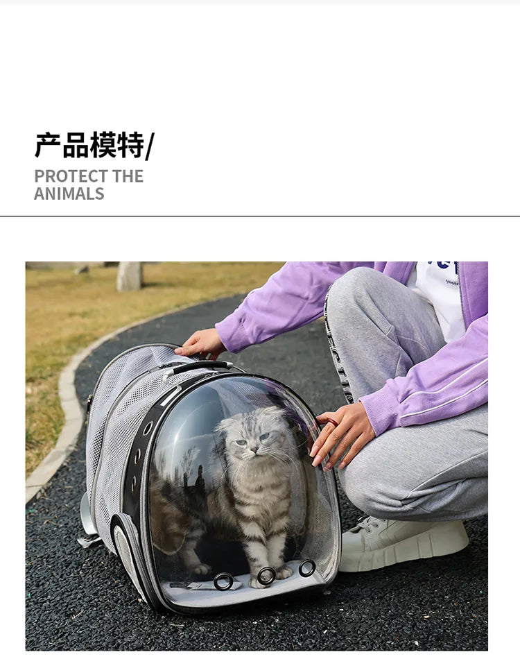 Mochila para animais de estimação, cápsula espacial transparente, mochila de ombro duplo para gatos, bolsa expansível para gatos, bolsa portátil para cães pequenos