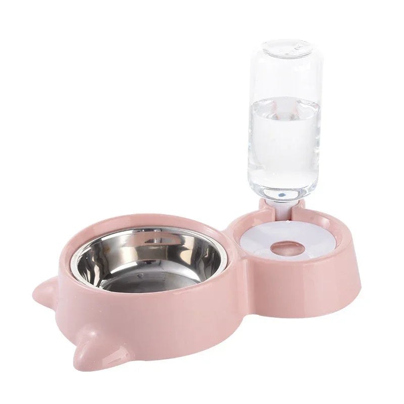 Tigela de comida para animais de estimação, recipiente de comida com armazenamento automático de água e equipado com dispensador de água para animais de estimação 2 em 1 dispensador de água para tigela de gato