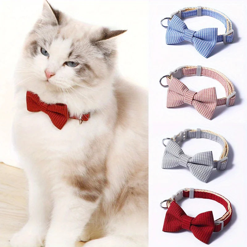 1 peça ajustável coleira xadrez para gato com nó - perfeita para vestir em festas e uso diário