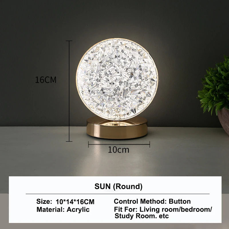 Luz noturna de trilho de cristal 3D com controle de toque para quarto de meninas, lâmpada de mesa ambiente LED USB para decoração de casa e estética