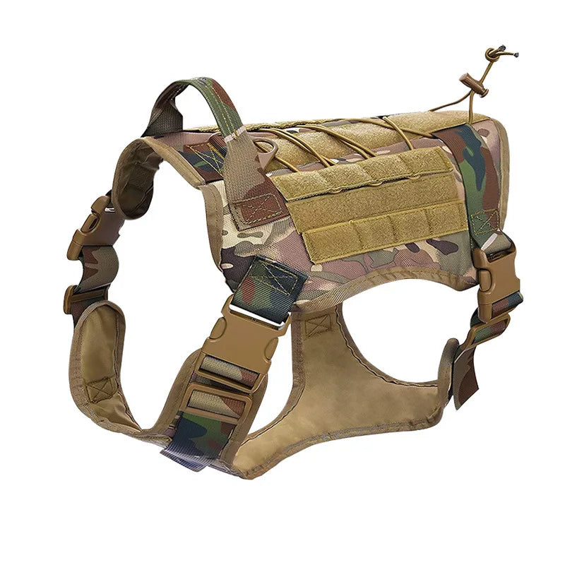 Colete de camuflagem tática para cães de médio e grande porte, fácil controle e confortável para caminhadas, treinamento e atividades ao ar livre