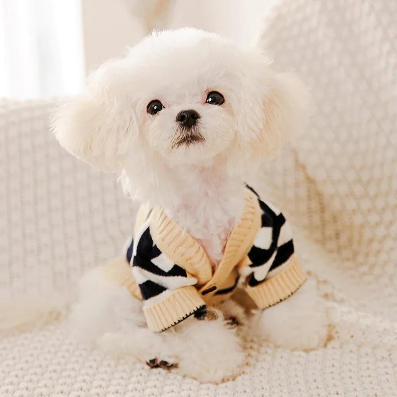 Roupas de luxo para cães Chihuahua Pet Cardigan listrado Suéter Bichon Frise Filhote de cachorro Gatinho Cachorro Casaco quente Acessórios para cães Gatos Roupa para animais de estimação
