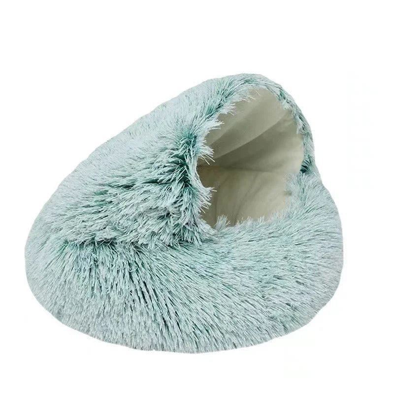 Cama para cães e gatos, colchão para animais de estimação, quente, macia, de pelúcia, com capa, ninho redondo, caverna para cães pequenos e gatinhos