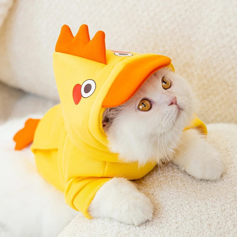 Moletom com capuz para gatos de estimação, outono e inverno, lã quente, cosplay de animais, macacão para cães pequenos, roupa engraçada para gatinhos de Halloween