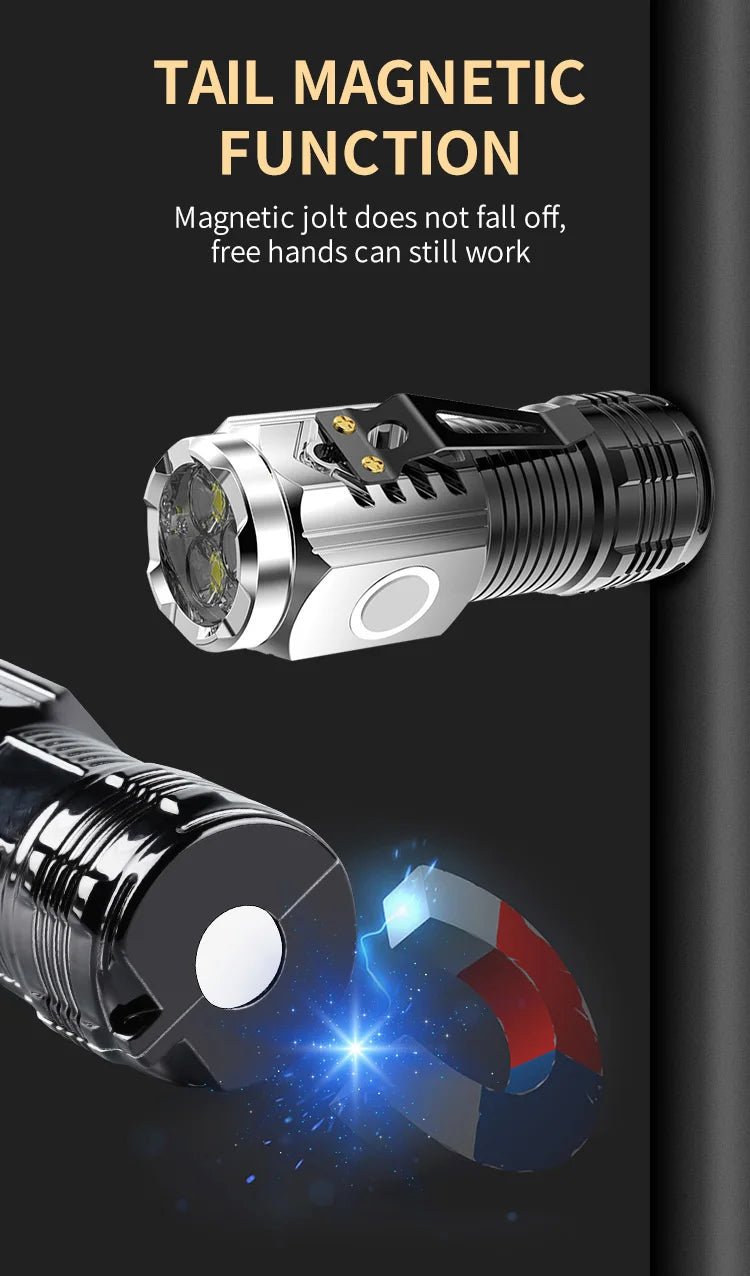Lanterna Mini Flash Superpoderosa Monstro de Três Olhos, Recarregável, Portátil, Iluminação Externa, Longo Alcance, Poderosa Lanterna