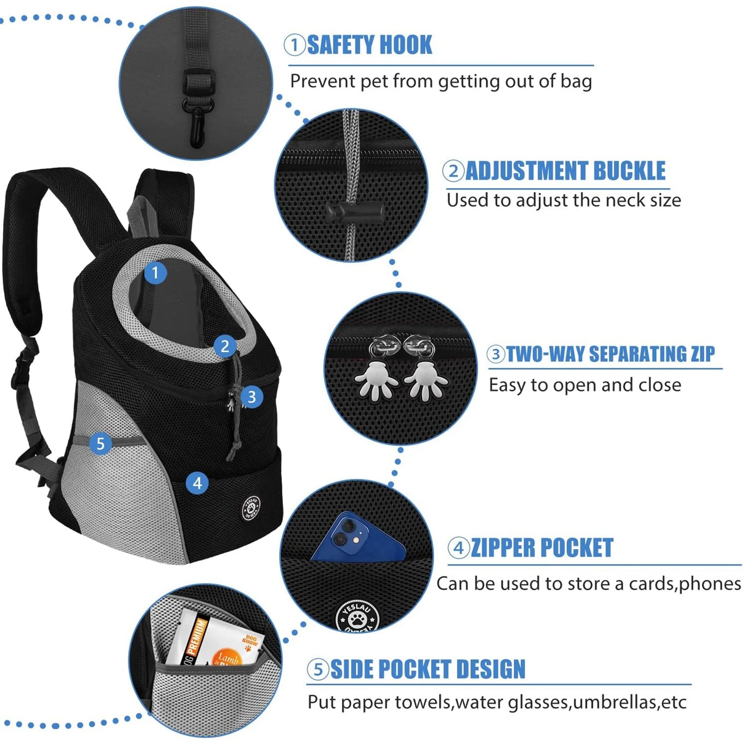 Mochila para transporte de cães, mochila transportadora de animais de estimação, mochila frontal confortável para motocicletas e caminhadas, bolsa de transporte para cães de estimação