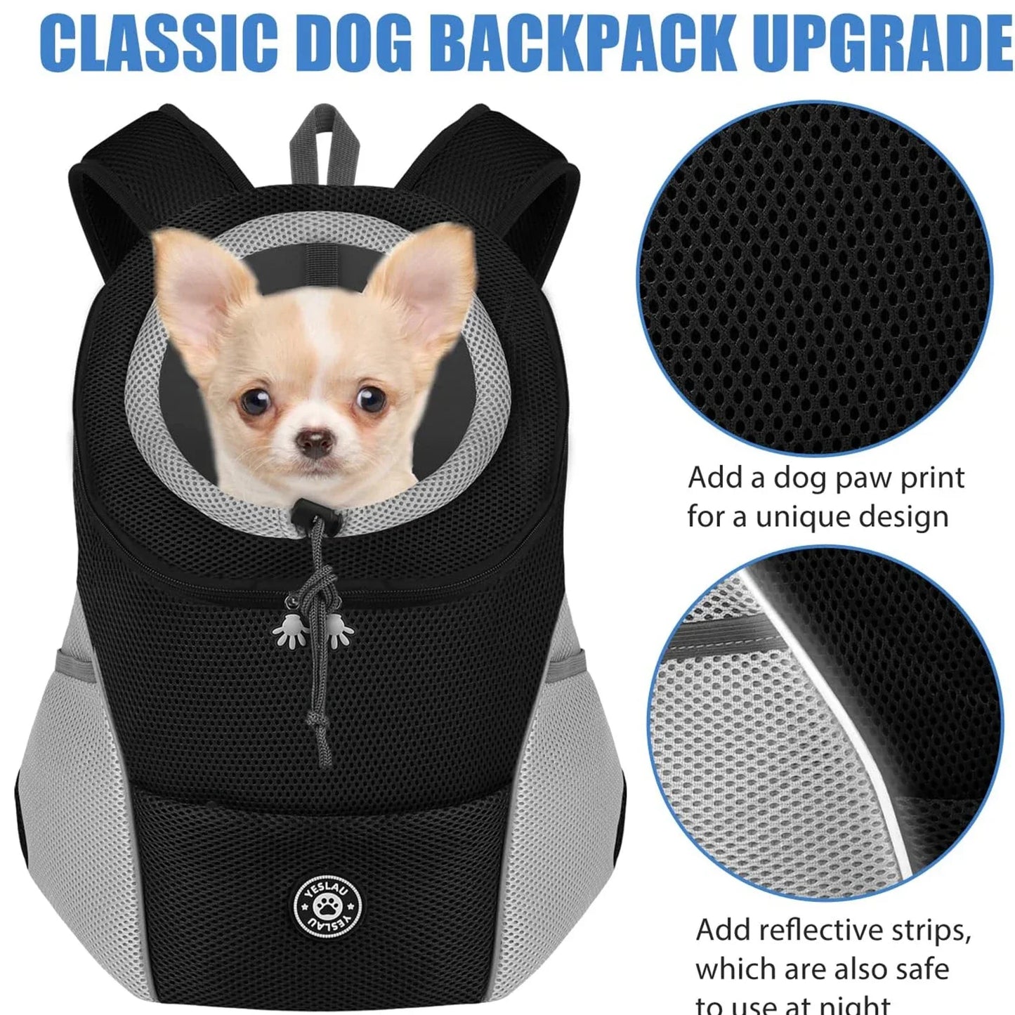 Mochilas para transporte de cães, mochilas confortáveis ​​para cães, bolsas para transporte de filhotes de estimação para ciclismo, caminhadas, camping, bolsa para transporte de cães