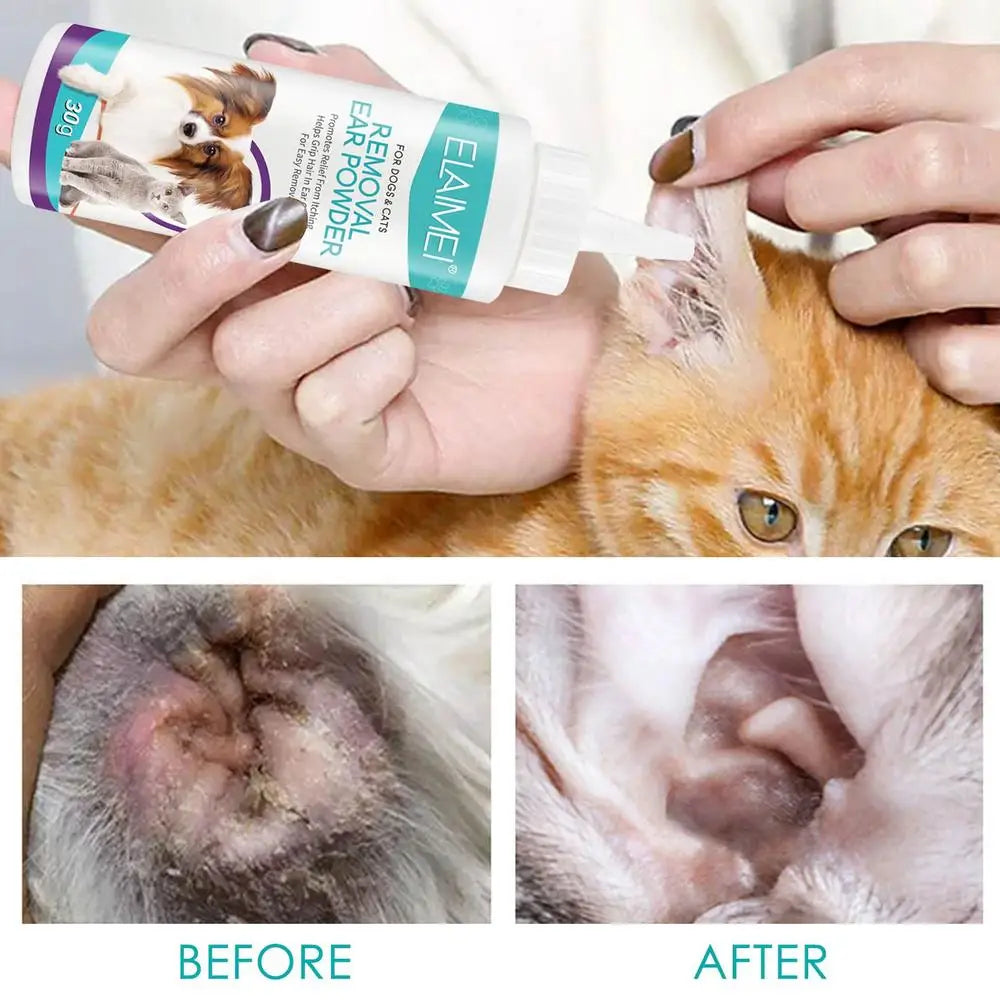 Pó para orelhas de cachorro 30g, pó para lavagem de orelhas, limpador seguro para cães, para orelhas saudáveis, remoção de odores, acessórios para animais de estimação, limpador de orelhas para coelhos e gatos