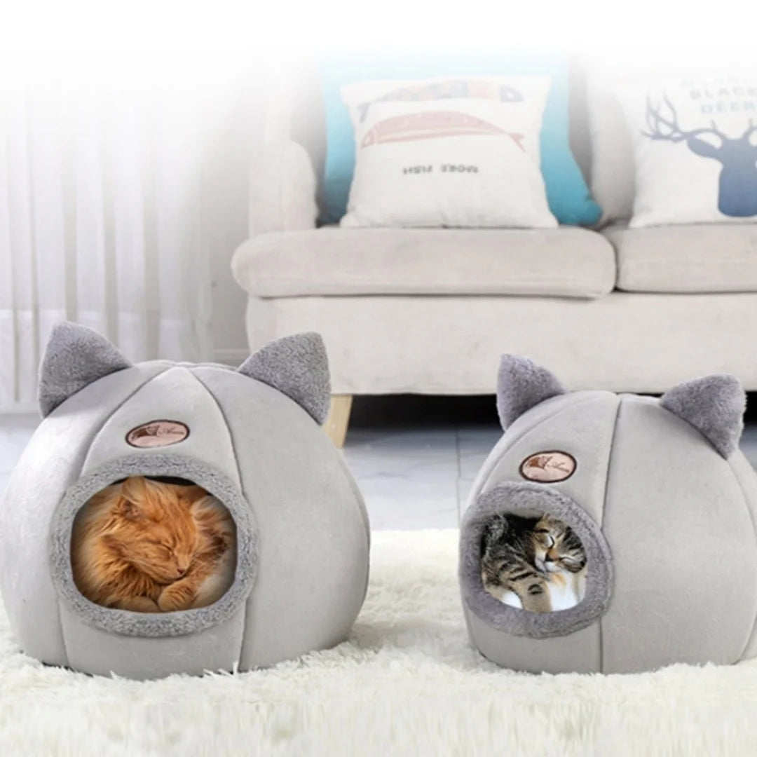 Cama para animais de estimação com orelhas de gato, cama para gatos pequenos, médios e grandes. Mantenha-se aquecido no inverno. Confortável e macio. Lavável à máquina.