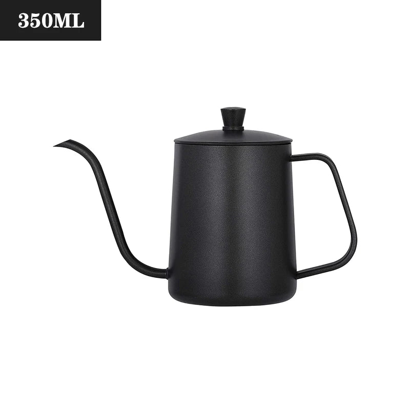 Chaleira de gotejamento de 350ml e 600ml, bule de café e chá, revestimento antiaderente, aço inoxidável de qualidade alimentar, chaleira de gotejamento com pescoço de cisne, boca fina