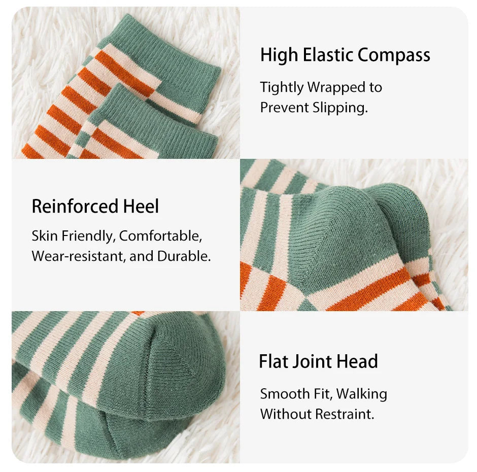 6 pares de meias femininas de outono e inverno com estampa de desenho animado, flor fofa, xadrez, listradas, estilo universitário, grossas e quentes, com laço