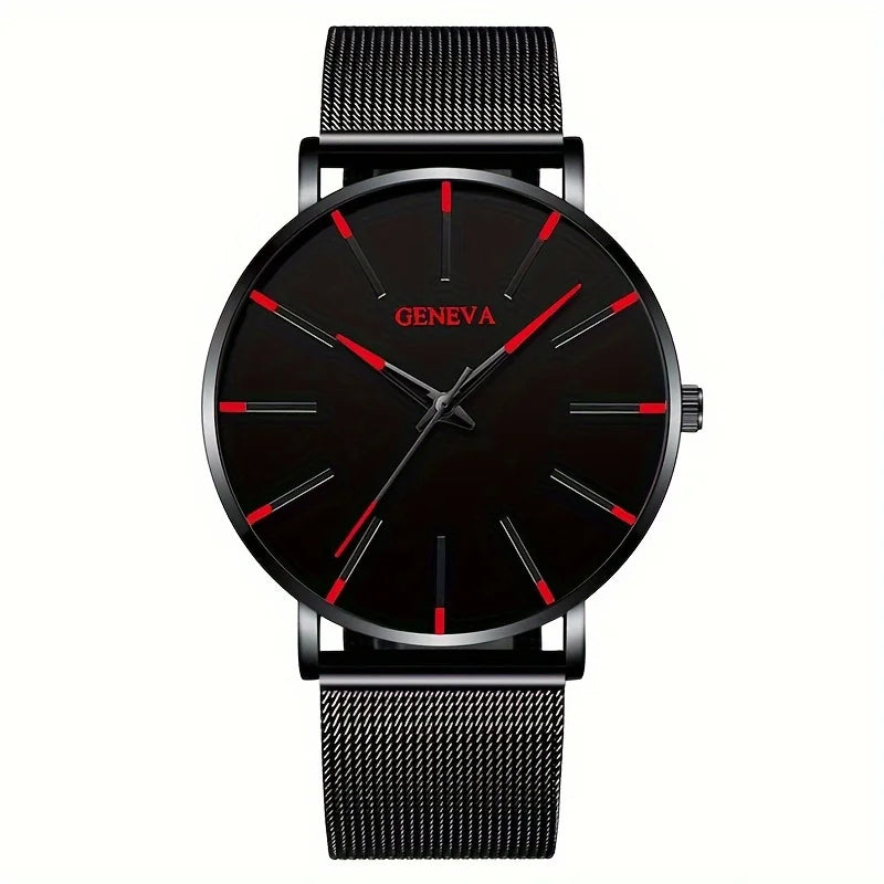 Relógio de quartzo masculino de 2 peças - redondo com função de data, pulseira de aço inoxidável