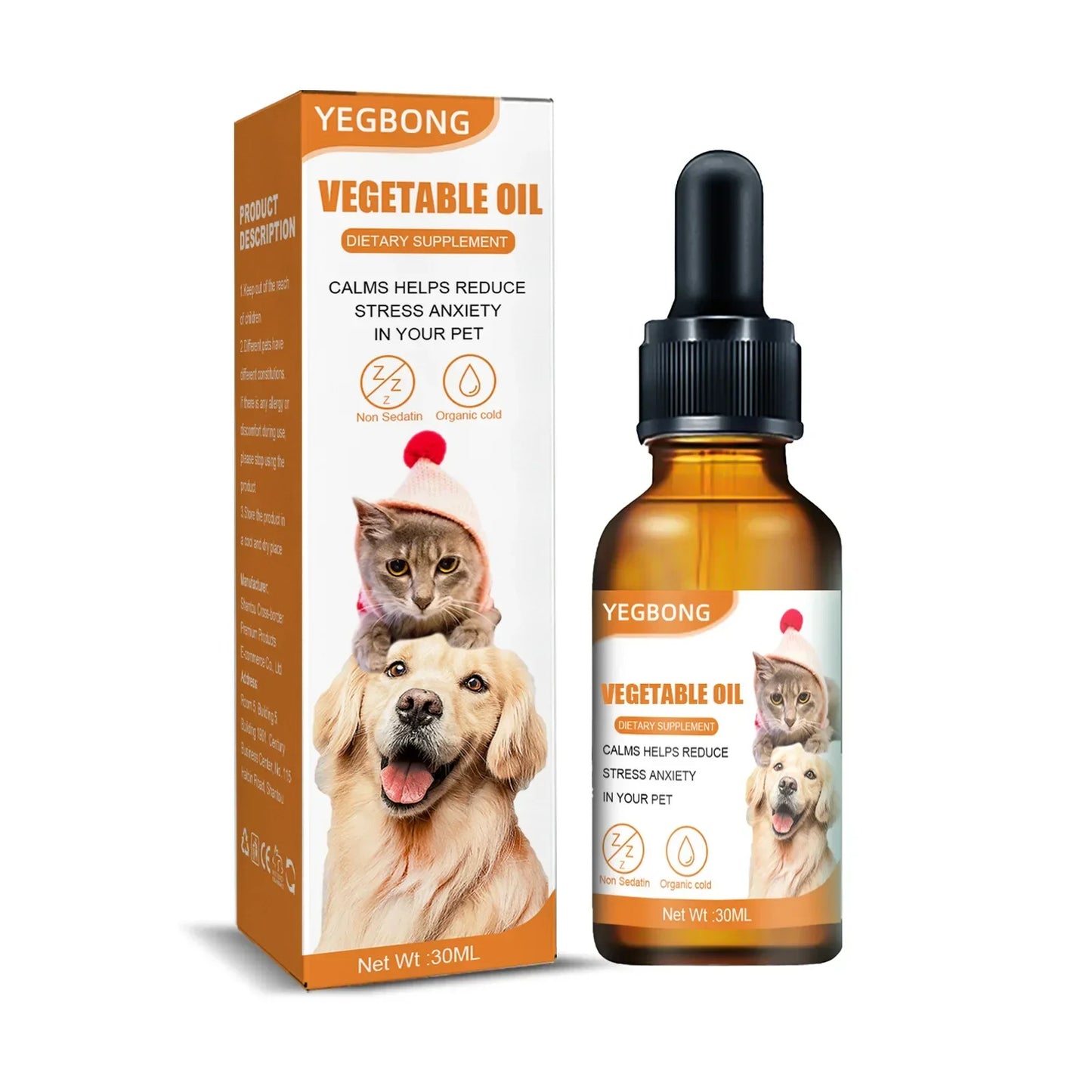 Gotas calmantes orgânicas naturais, mistura de óleo essencial para alívio da ansiedade de animais de estimação para cães e gatos, criam uma experiência sem ansiedade e saúde da pele