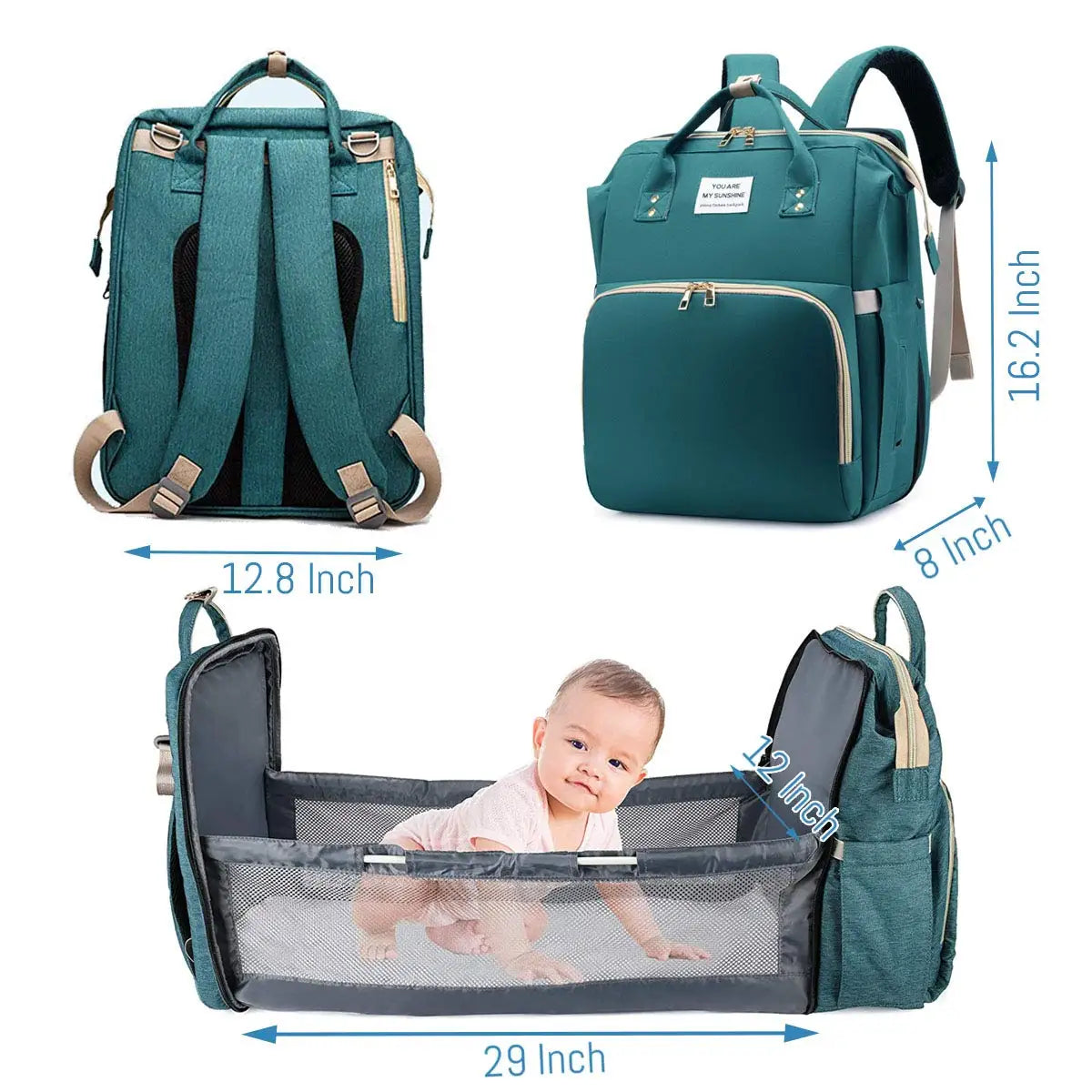 Mochila para fraldas 3 em 1, dobrável, para berço de bebê, à prova d'água, com carregador USB, mochila para fraldas e trocador, 3 tipos
