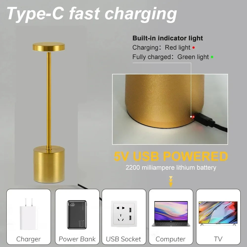 Luminária de mesa LED com sensor de toque, luz noturna de mesa, recarregável, sem fio, lâmpada de leitura, 3 cores, ajustável, luz ambiente criativa