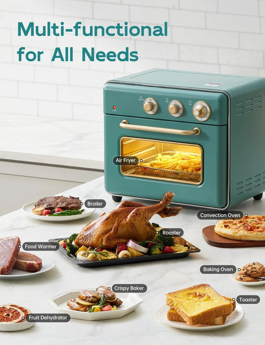 [21 QT e 6 em 1] Forno torradeira e fritadeira de ar, fornos torradeira compactos de bancada com 5 fatias, fritadeira de ar de aquecimento rápido de 1500 W