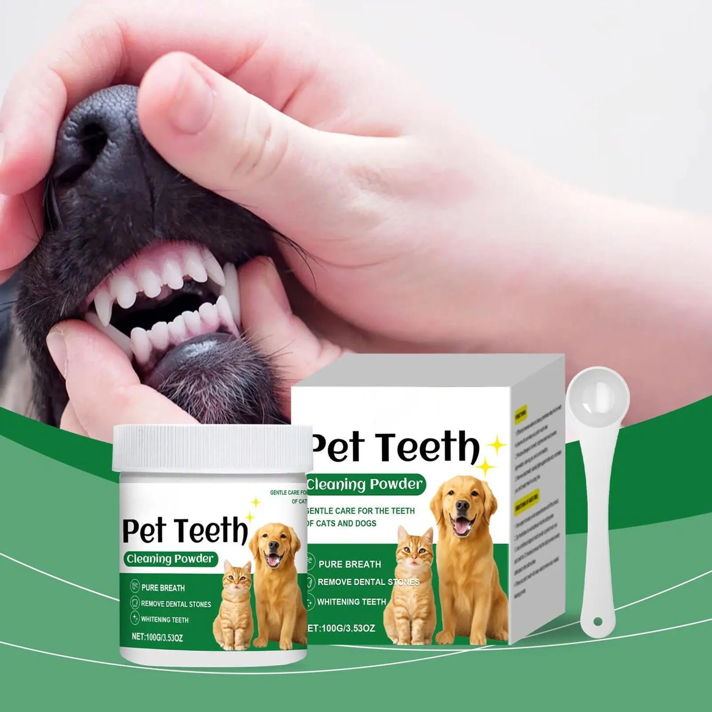 Pó para dentes de cachorro, pó para cuidados com os dentes de gato, produtos de limpeza suaves e duradouros, resistentes a odores, suprimentos para animais de estimação para casa e viagem