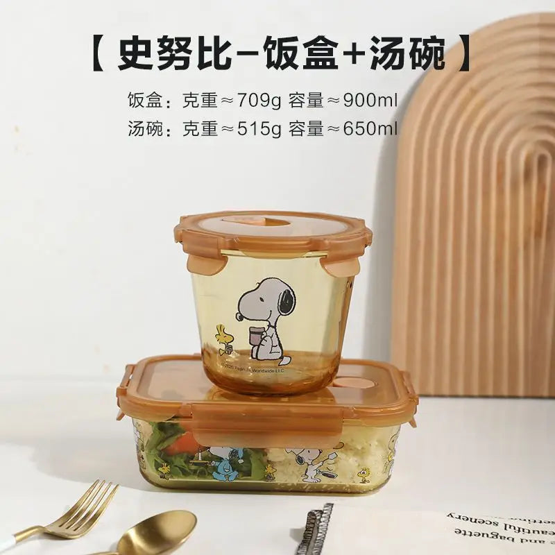 Lancheira de aço inoxidável multicamadas Snoopy com vidro fumê, lancheira térmica portátil para alimentos, piquenique, escritório, crianças, trabalhadores, escola, Bento