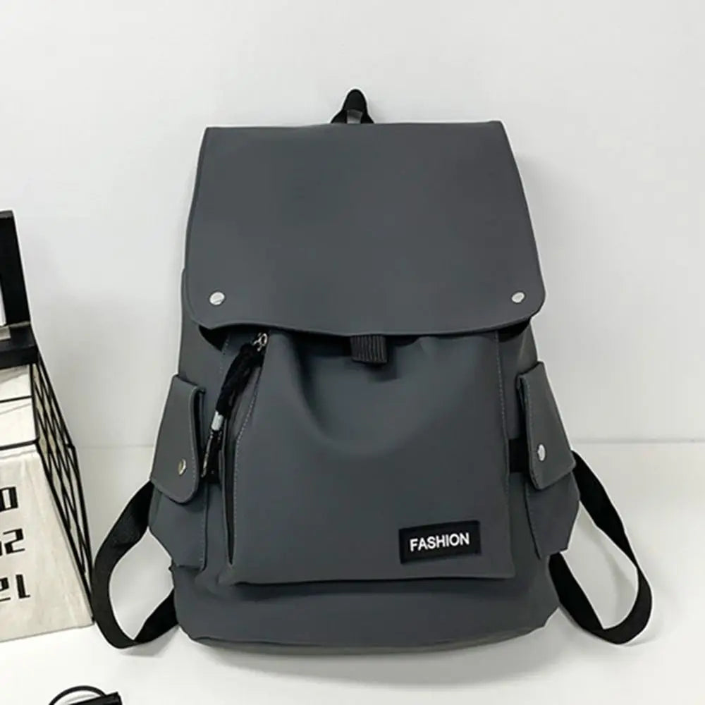 Large Capacity Men's Shoulder Bag Waterproof Multi Pocket Students School Bag Wear-Resistant Solid Color Business Backpack