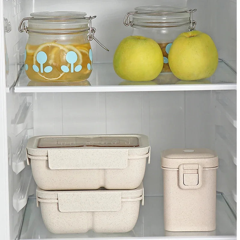 1 peça de lancheira de palha de trigo saudável sem BPA, lancheira bento para micro-ondas, louças, recipiente para armazenamento de alimentos, lancheira para crianças