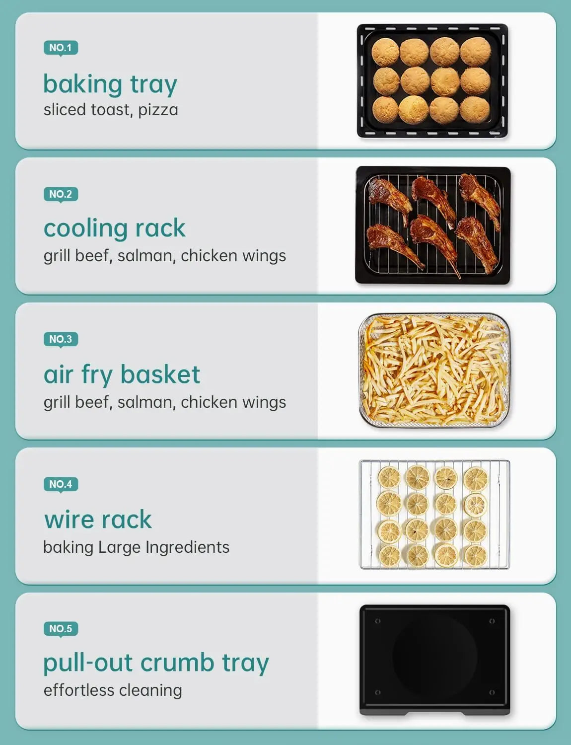 [21 QT e 6 em 1] Forno torradeira e fritadeira de ar, fornos torradeira compactos de bancada com 5 fatias, fritadeira de ar de aquecimento rápido de 1500 W