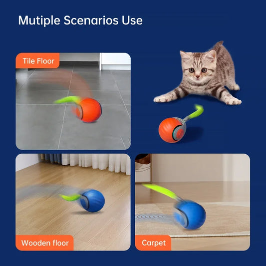 Novo brinquedo interativo para gatos, bola rolante automática com cauda falsa, brinquedo elétrico inteligente recarregável para animais de estimação, treinamento para cães e gatos, imitação de rato