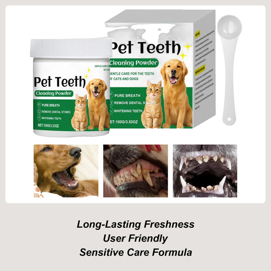 Pó para dentes de cachorro, pó para cuidados com os dentes de gato, produtos de limpeza suaves e duradouros, resistentes a odores, suprimentos para animais de estimação para casa e viagem
