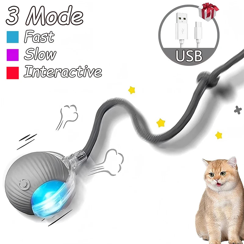 Bola de brinquedo interativa para gatos, bola rolante automática, rabo falso, brinquedo elétrico inteligente recarregável para animais de estimação, treinamento para cães e gatos, imitação de rato
