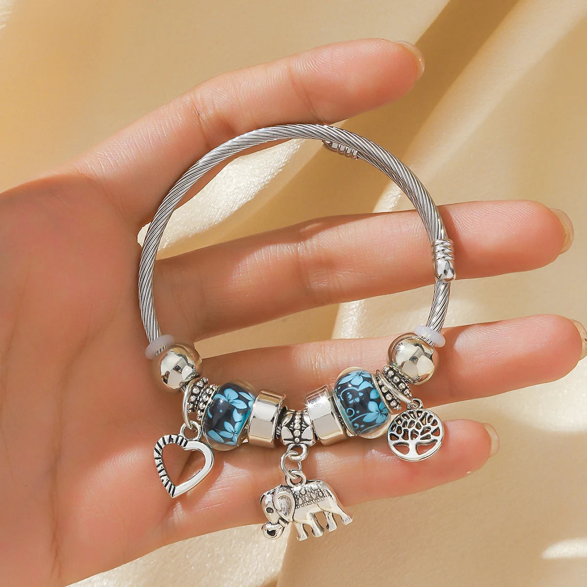 1 Pulseira feminina estilo família elefante pêssego coração árvore da vida pingente liga pulseira viagem ao ar livre banquete festa festival presente