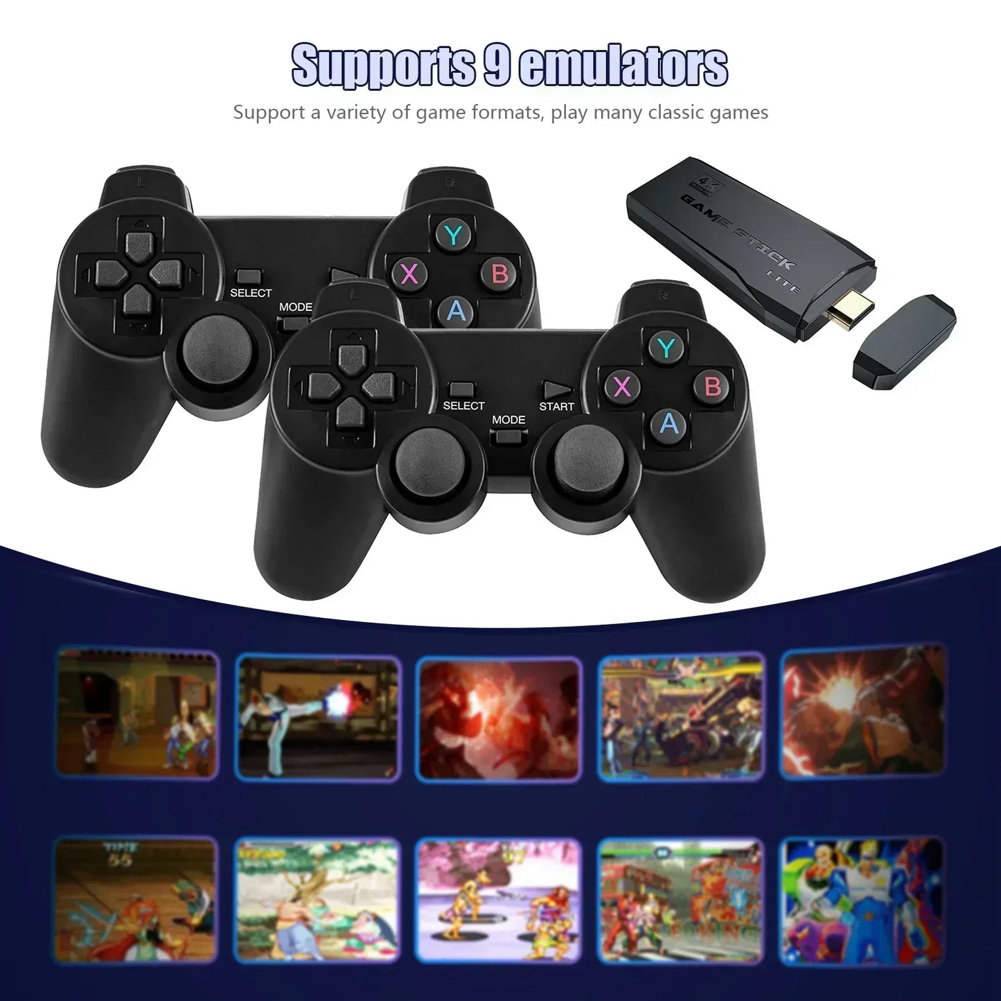 Console de videogame 4K HD 2.4G com controle duplo sem fio para PS1/FC/GBA Retro TV Dendy, console de jogos com 10.000 jogos, envio direto