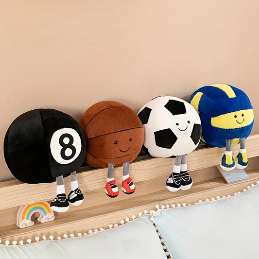 1 boneca de equipamento esportivo criativo, boneca de bola fofa, brinquedo de pelúcia divertido, boneca de bola de pernas longas, boneca de desenho animado com sapatos, decoração!