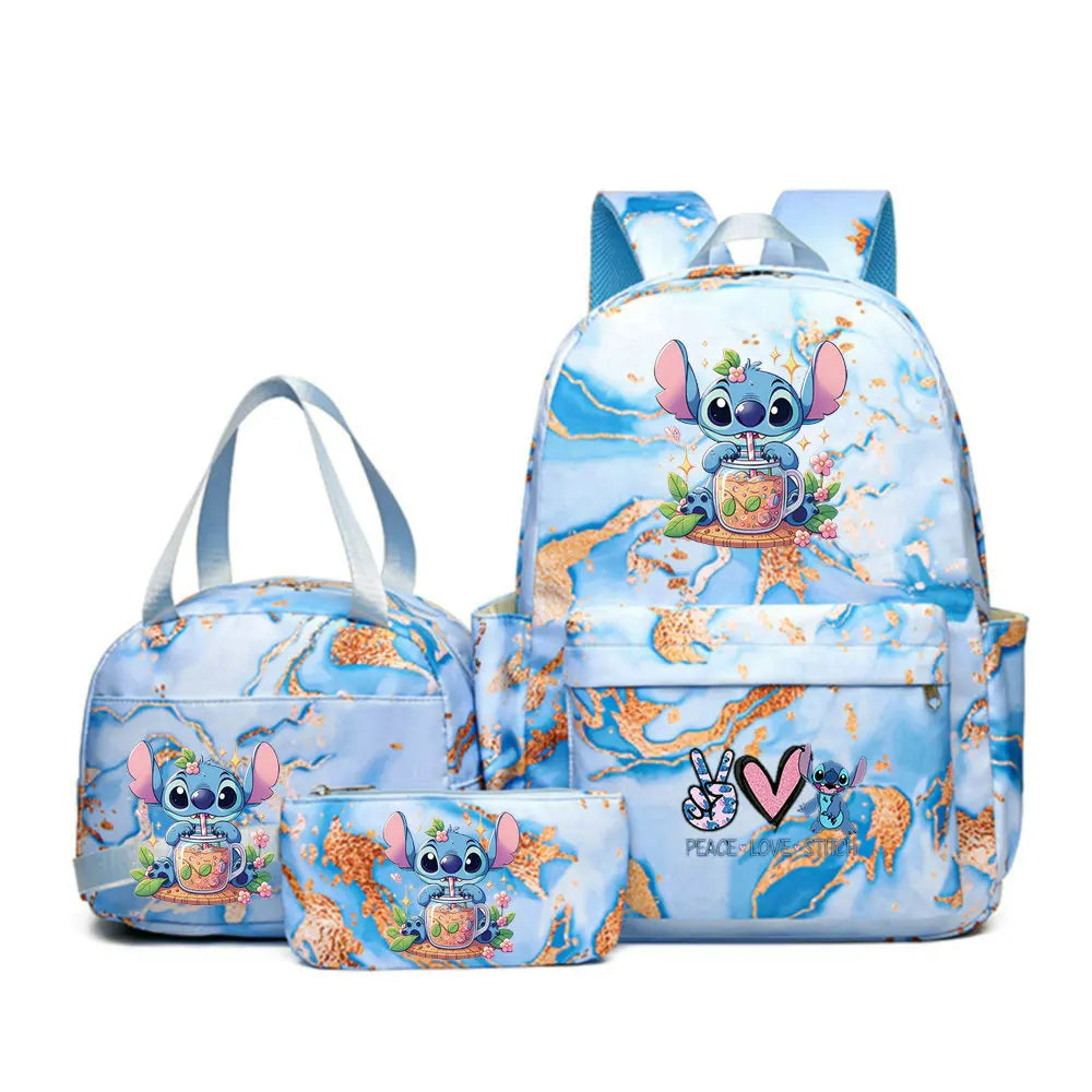Mochila Lilo Stitch 3 peças/conjunto para meninas, meninos, estudantes, adolescentes, crianças, presente de aniversário, mochila escolar casual feminina