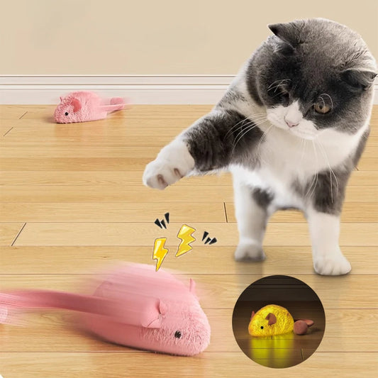 Brinquedos de pelúcia interativos para gatos, simulação de ratos, gatinhos, brinquedos de pelúcia que se jogam sozinhos, brinquedo de mastigar para animais de estimação internos
