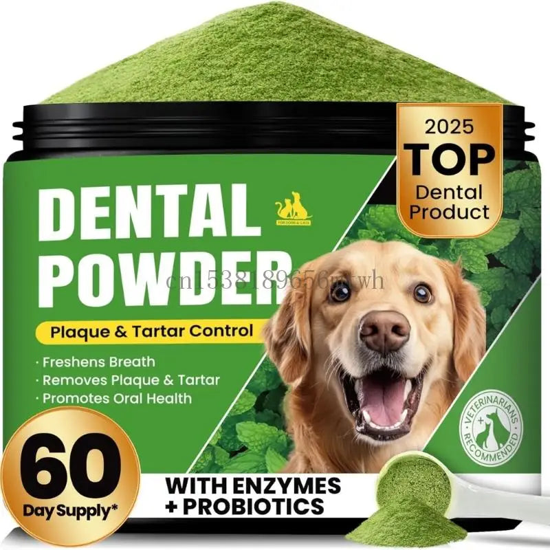Pó para limpeza de dentes de animais de estimação, hálito refrescante para cães, ferramenta de limpeza de dentes de cães fácil de usar, cuidado com os dentes de gatos B03D