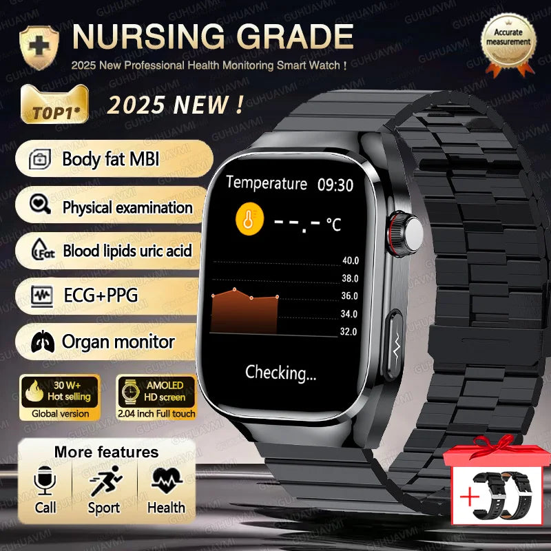 Novo 2025 para Huawei Três altas pressão arterial Smartwatch ECG Ácido Úrico Frequência Cardíaca Relógio Análise Corporal Monitoramento de Saúde Relógios