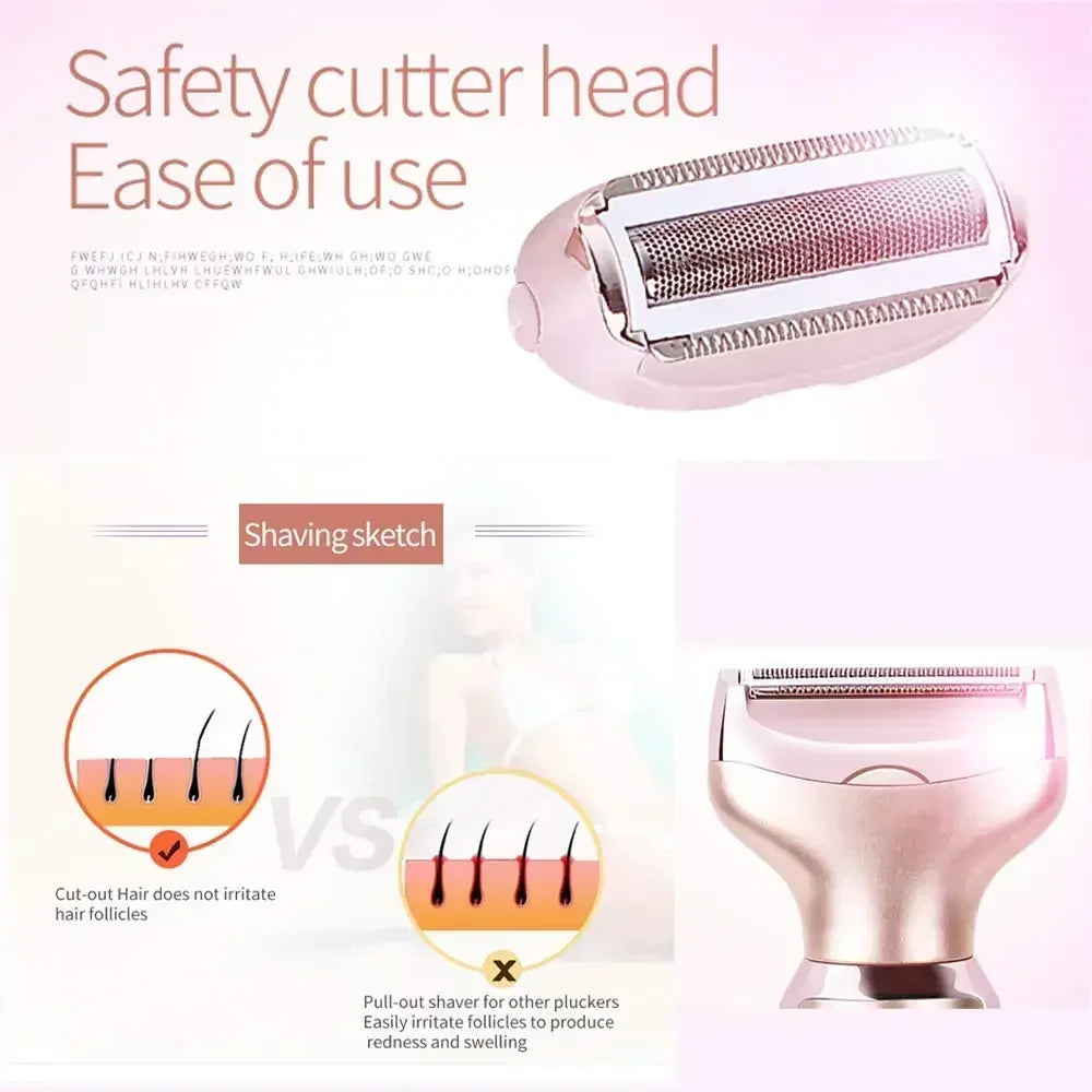 Aparador de pelos elétrico portátil 2 em 1, depilador, depilador facial feminino, área íntima, para remoção de pelos corporais, barbeador sexual, biquíni, púbico, rosa