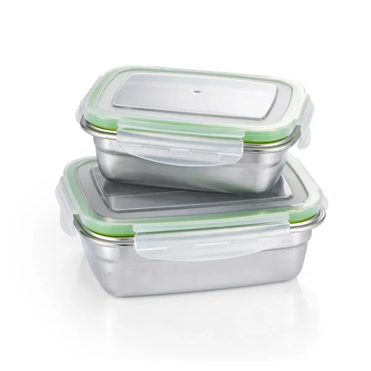 Caixa de armazenamento refrigerada de aço inoxidável 304, caixa de almoço selada à prova de vazamentos, caixa de frutas com tampa, recipiente para bolinhos, caixa de armazenamento refrigerada