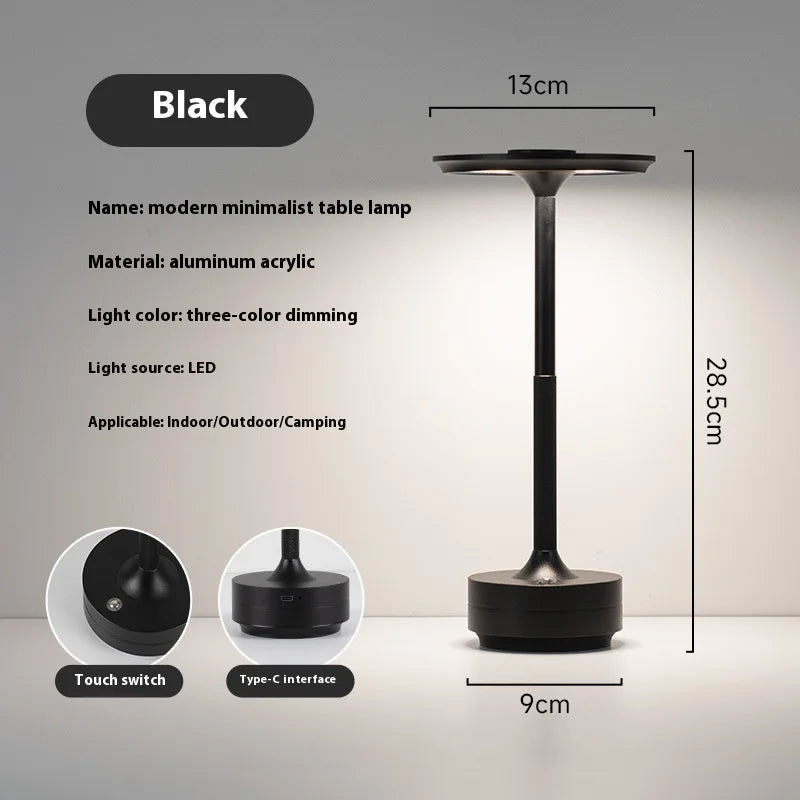 Luminária de mesa com carregamento USB, luminária de mesa de alumínio para restaurante e bar, ambiente de escurecimento, interruptor de toque com carregamento USB, decoração