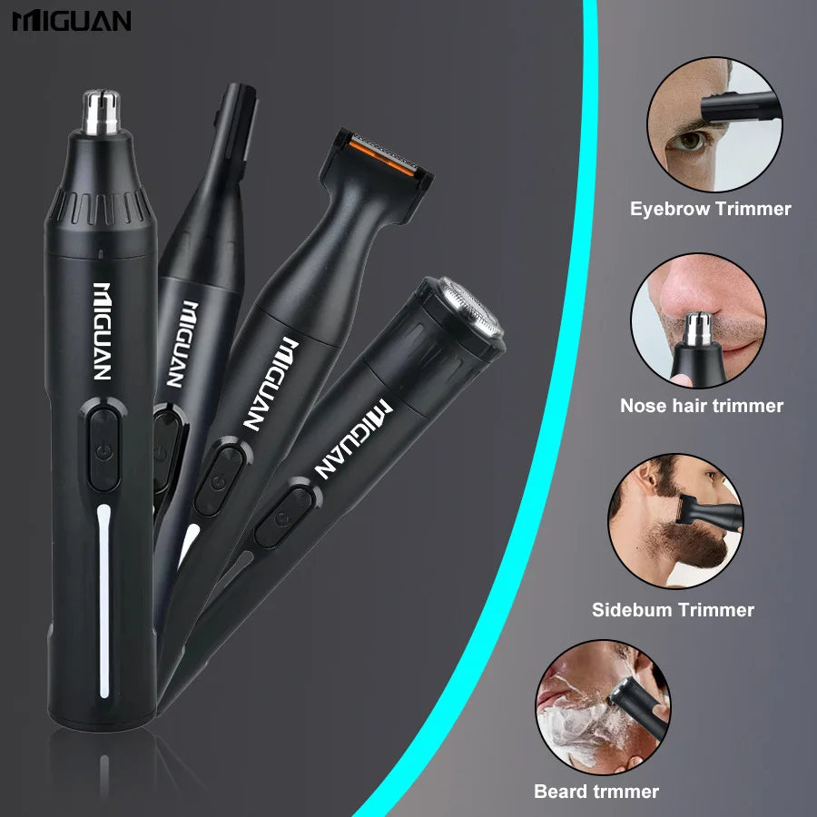 Kit de cuidados pessoais profissional 4 em 1, aparador de pelos do nariz e das orelhas recarregável por USB, barbeador para barba e sobrancelhas, utensílios de cuidados pessoais masculinos