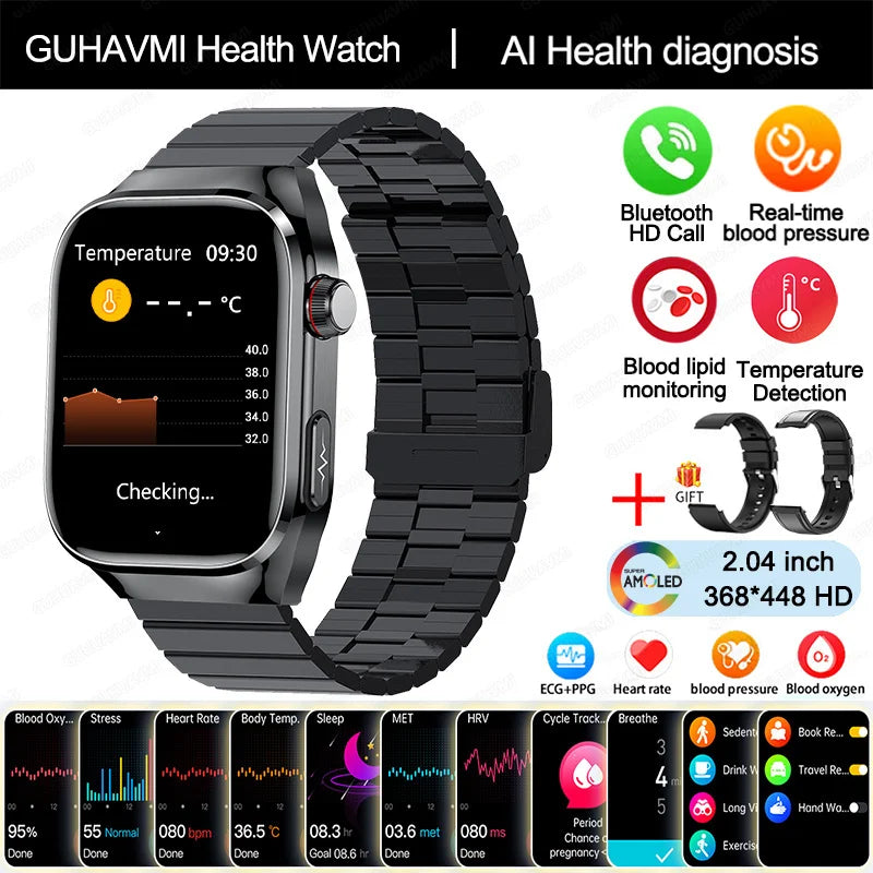 Novo relógio inteligente masculino com diagnóstico de IA e monitoramento de saúde, pressão arterial, ECG, ácido úrico, lipídios, BT Call, relógios inteligentes para HUAWEI