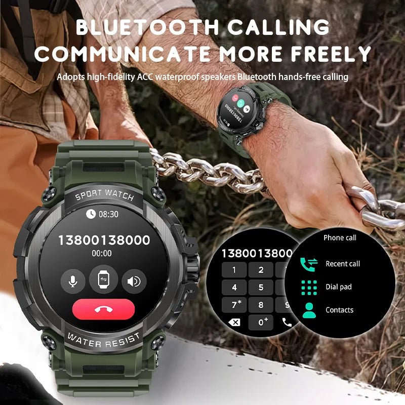Novo Smartwatch Masculino 2025 com Tela HD de 1,5" e Chamadas Militares, IP68 à Prova D'água, 100 Modos Esportivos, com Bateria Grande de 600mAh