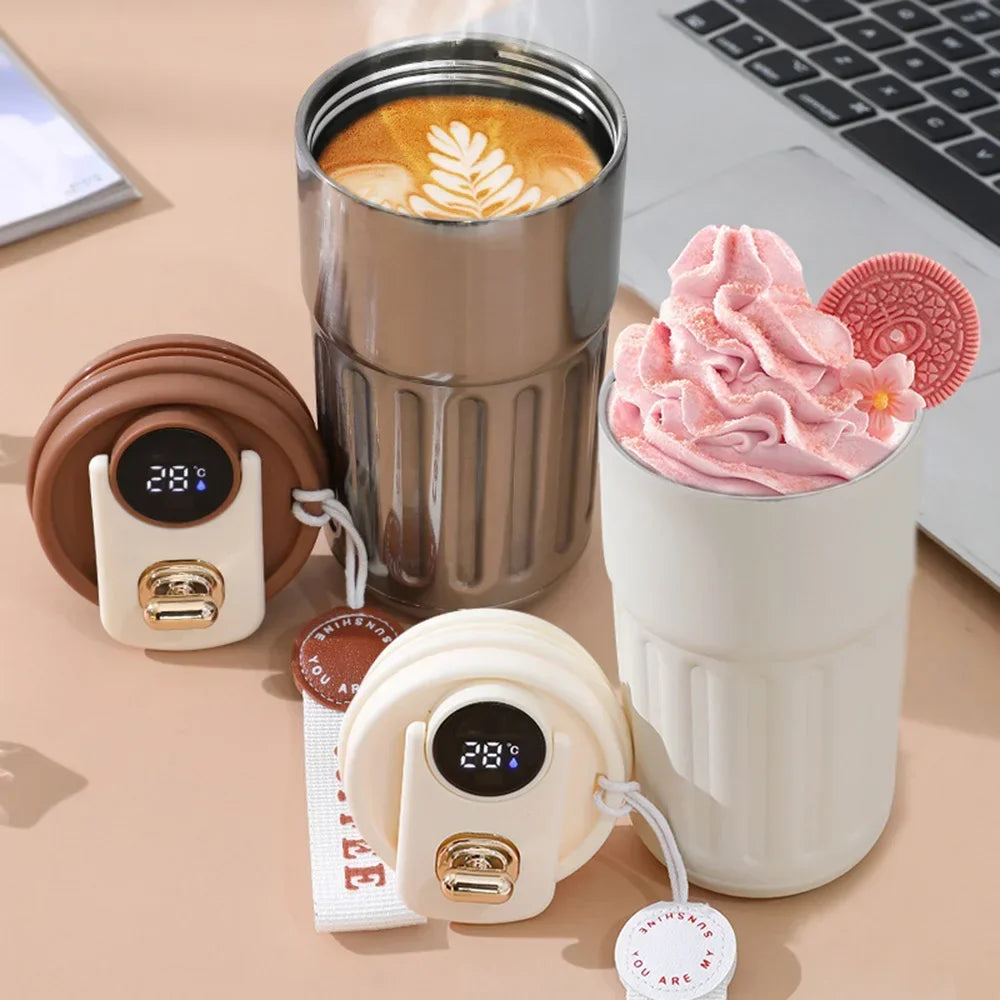 Caneca térmica de 450ml com visor inteligente de temperatura, copo de vácuo de aço inoxidável, copo de café para escritório, portátil para negócios