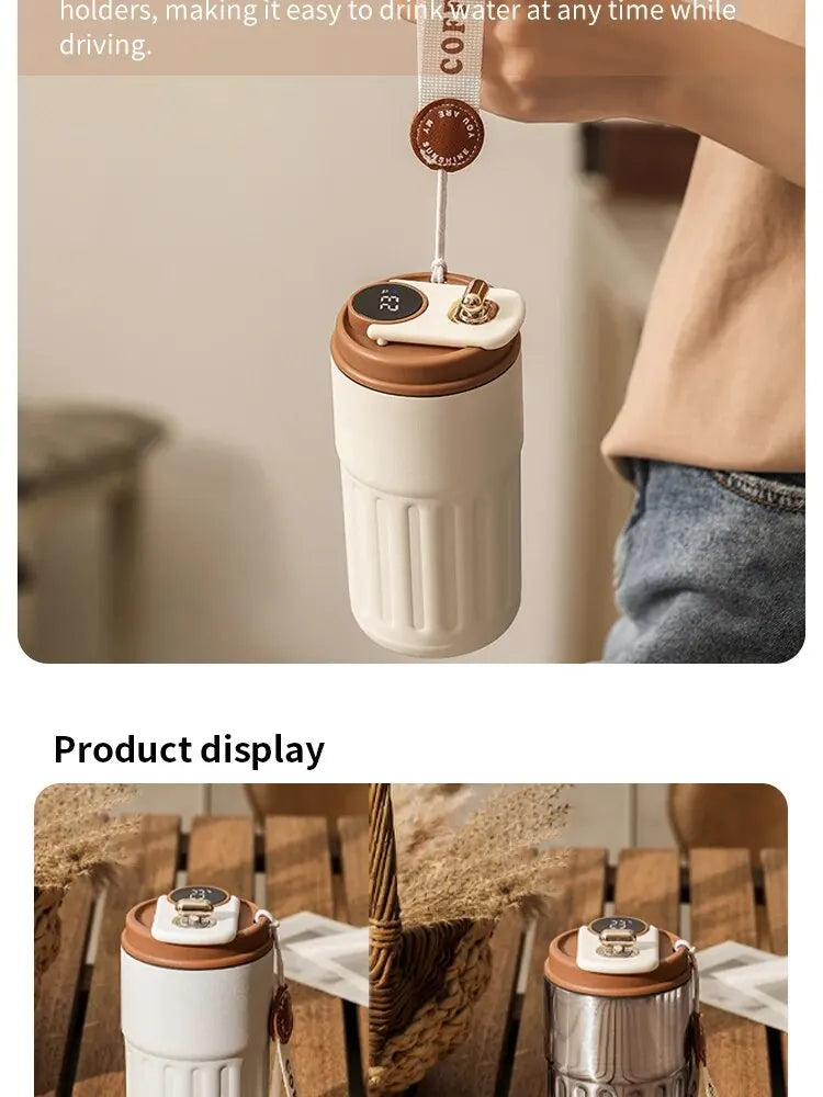 Garrafa térmica de 450 ml com display inteligente de temperatura, copo a vácuo de aço inoxidável 316, caneca térmica portátil para escritório e negócios