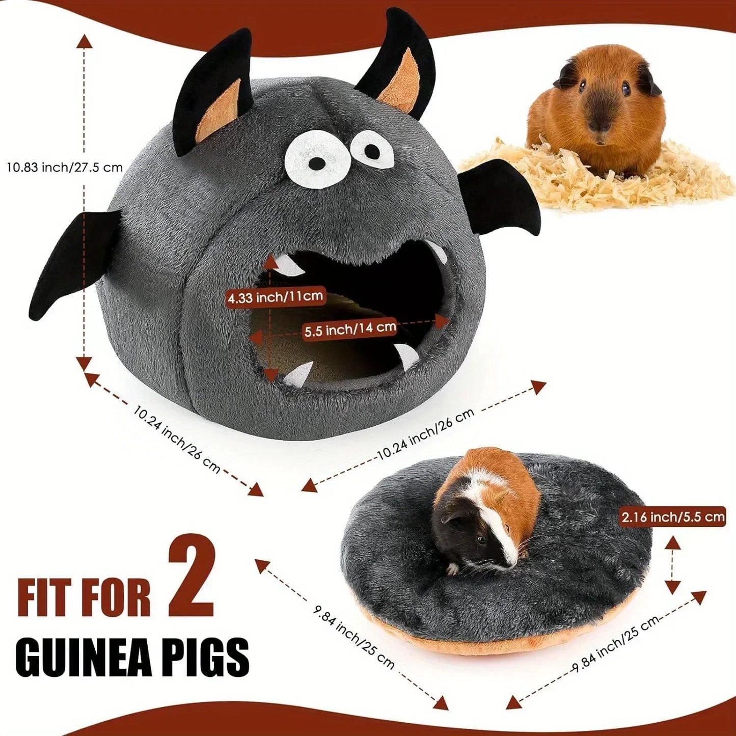 Cama aconchegante 2 em 1 para hamster, ninho de Halloween em formato de morcego, para hamsters, porquinhos-da-índia, coelhos e pequenos animais de estimação, cama de poliéster macia e confortável