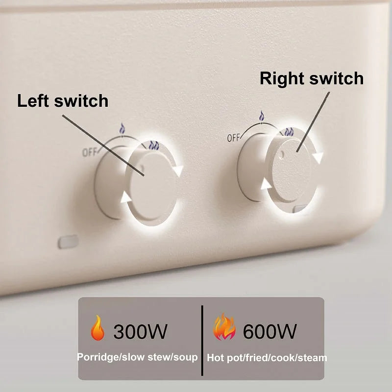 Panela elétrica doméstica de dupla capacidade de 1,8 L, panela elétrica Yuanyang multifuncional, frigideira elétrica antiaderente 220 V