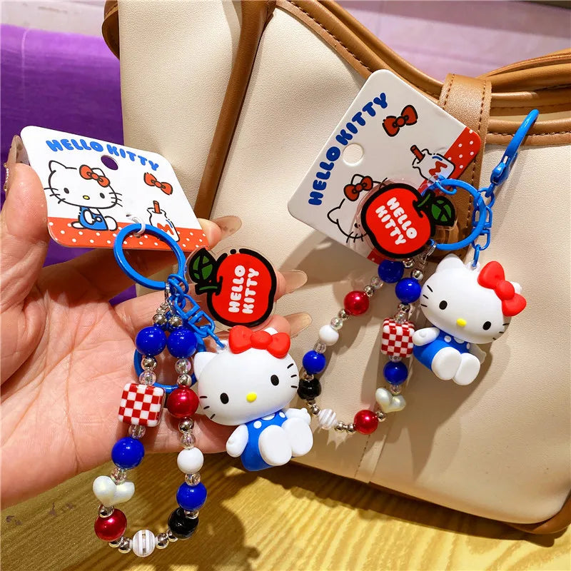 Atacado Sanrio Chaveiro Hello Kitty Mochila Escolar Pingente Kawaii Kt Vermelho Azul Branco Desenho Animado Chave Kitty TV Chaveiro com Contas Presente para Meninas