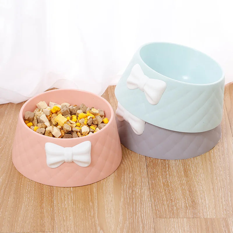 Tigela de alimentação para cães e gatos pequenos, tigela fofa à prova de choque, tigela decorativa com nó, deixe o cachorro comer, utensílios, tigela de desenho animado