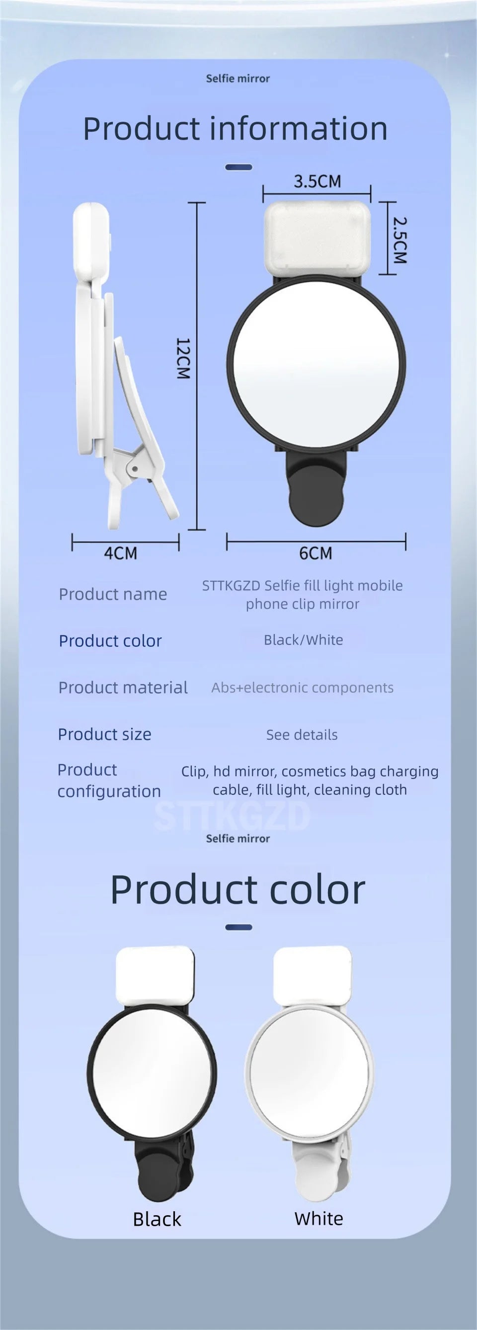 STTKGZD Selfie Refletor Espelho Kit de Luz de Preenchimento para Celular Portátil Espelho Móvel Clipe Bolsa de Armazenamento Câmera Traseira para Celular