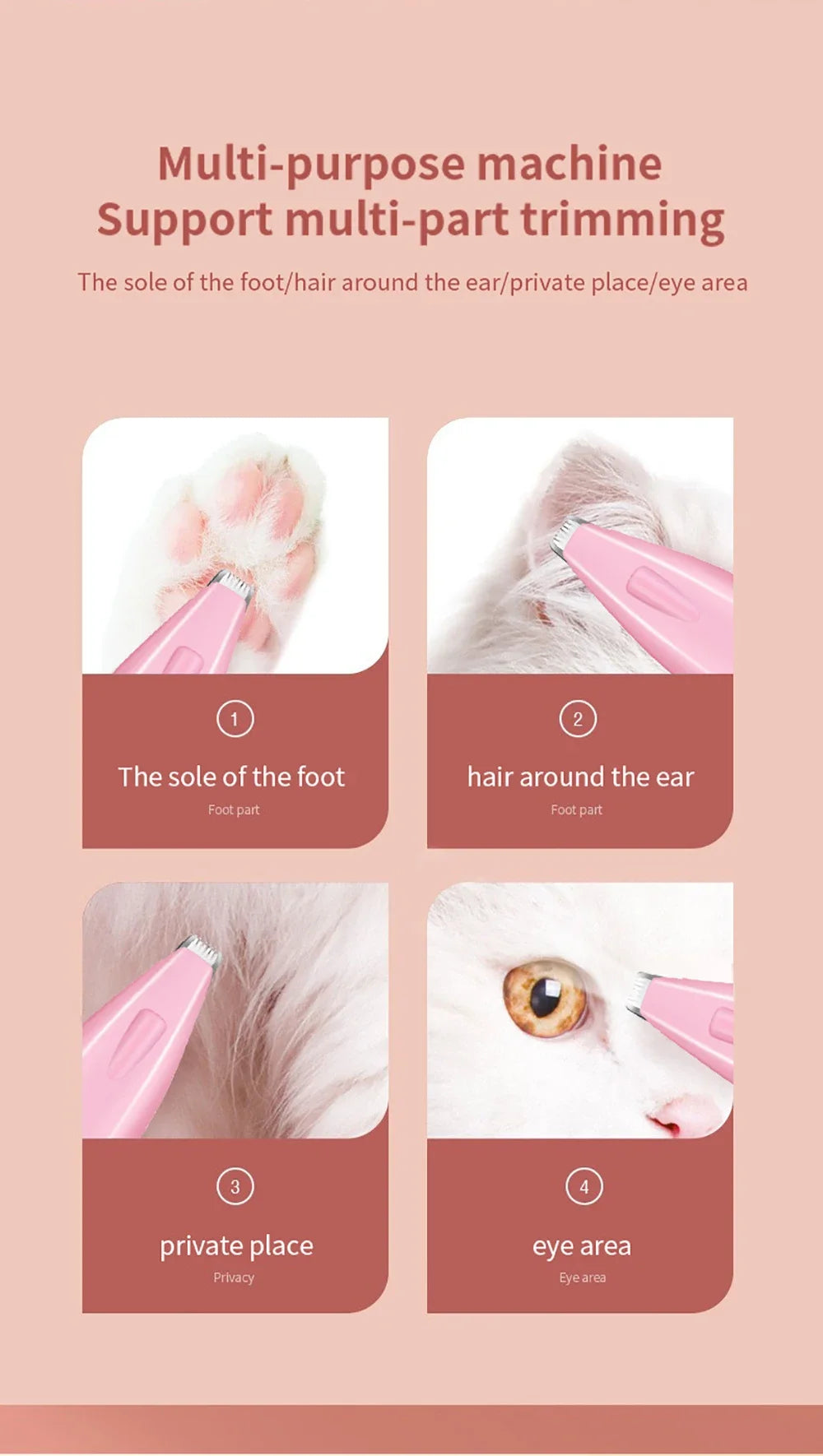 Aparador de pelos de cachorro, cortador elétrico profissional para pelos de patas de animais de estimação, acessórios profissionais para aparar nariz, orelhas e patas de animais de estimação